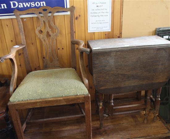Small oak gateleg table & chair